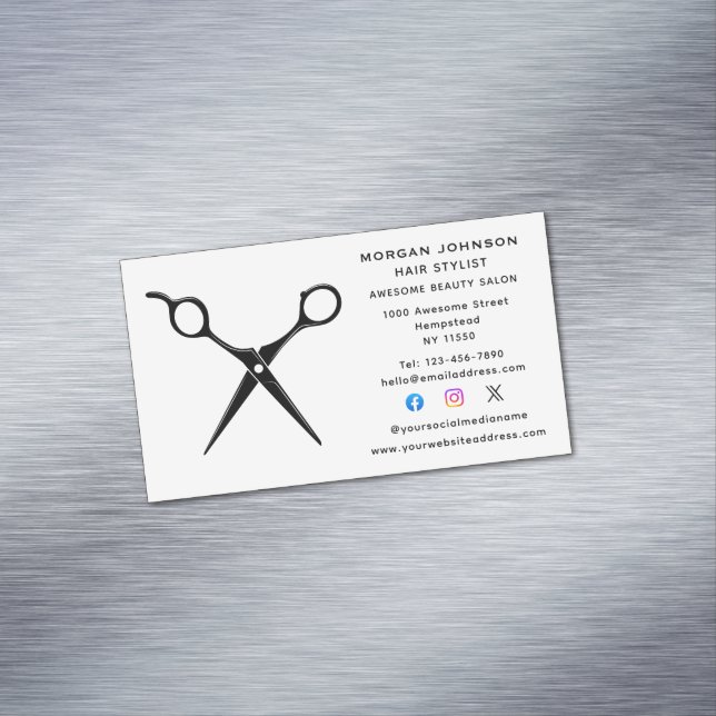 Friseurin Beautician Social Media Magnetische Visitenkarte (Beispiel)