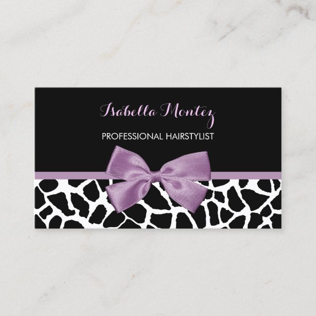 Friseurin Niedliche Giraffe Print Lavendel Lila Bo Visitenkarte (Vorderseite)