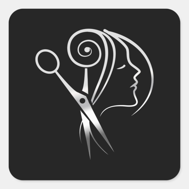 Friseurin Saloon Barber Shop Logo Quadratischer Aufkleber (Vorderseite)