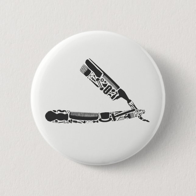 Friseurrasiermesserikonen Button (Vorderseite)
