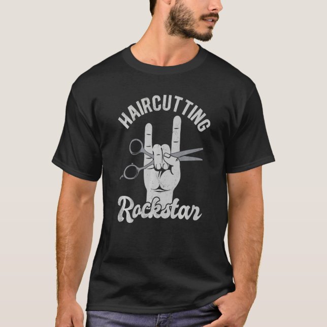 Friseurrockstar, lustige Friseurschere, T-Shirt (Vorderseite)