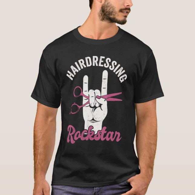 Friseurrockstar, lustiger Friseur, Retro h T-Shirt (Vorderseite)