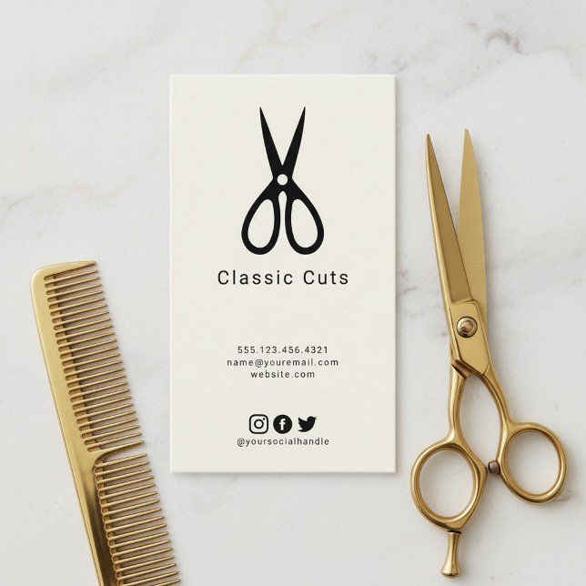 Friseursalat für Männer mit Logo für kleine Schere Visitenkarte (Mens barber hair cut with small scissors logo business card.)