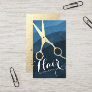 Friseursalon Beauty Blue Gold Schere Visitenkarte