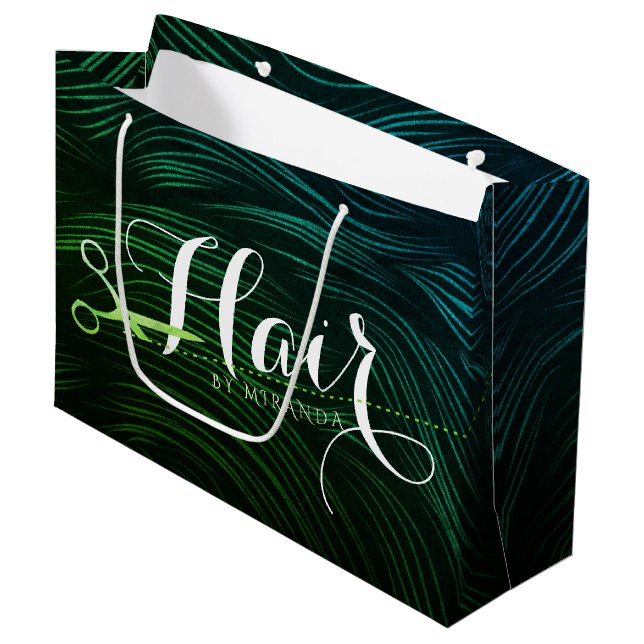 Friseursalon Beauty Green Gold Schere Große Geschenktüte (Vorderseite Schrägansicht)