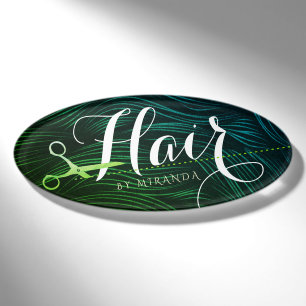 Friseursalon Beauty Green Gold Schere Namenschild