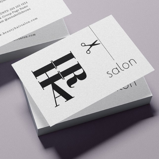 Friseursalon, einfaches schwarz-weißes Typografie- Visitenkarte (Von Creator hochgeladen)