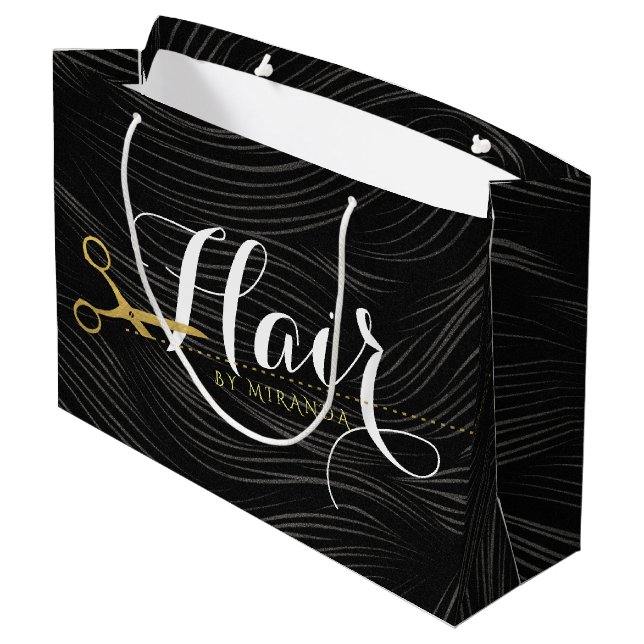 Friseursalon Fairstylist Moderne Black Gold Schere Große Geschenktüte (Rückseite Schrägansicht)