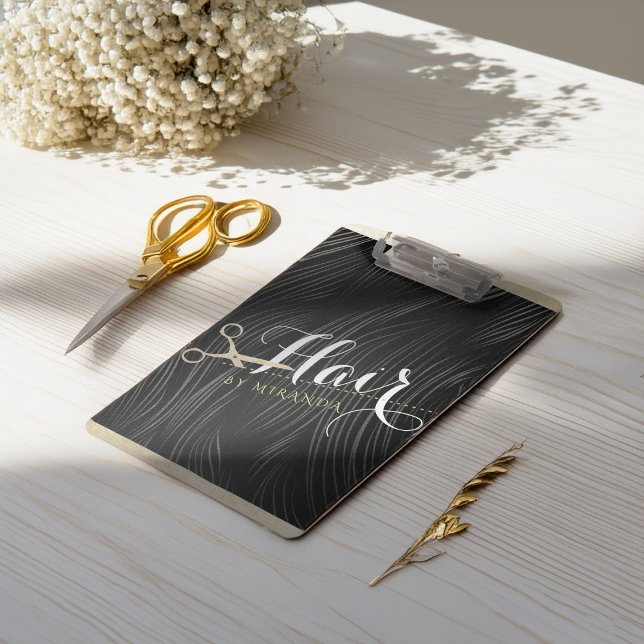 Friseursalon Fairstylist Moderne Black Gold Schere Klemmbrett (Von Creator hochgeladen)