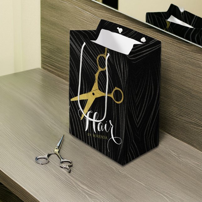 Friseursalon Fairstylist Moderne Black Gold Schere Mittlere Geschenktüte (Von Creator hochgeladen)