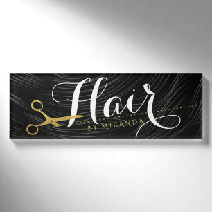 Friseursalon Fairstylist Moderne Black Gold Schere Namenschild