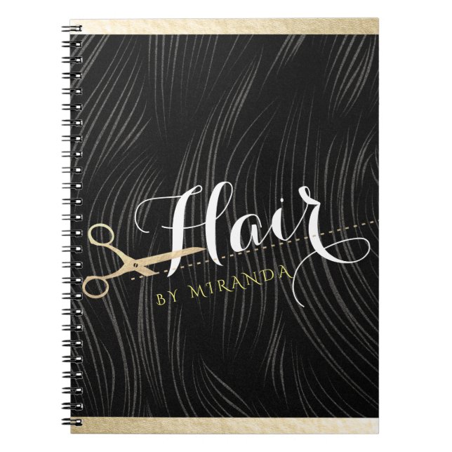 Friseursalon Fairstylist Moderne Black Gold Schere Notizblock (Vorderseite)