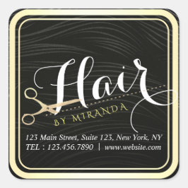 Friseursalon Fairstylist Moderne Black Gold Schere Quadratischer Aufkleber