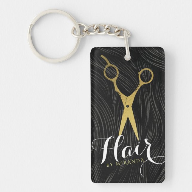 Friseursalon Fairstylist Moderne Black Gold Schere Schlüsselanhänger (Vorderseite)