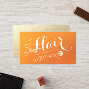 Friseursalon Fairstylist Moderne Orange Goldschere Treuekarte