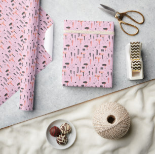 Friseursalon Friseur Föhn Kämme Pink Geschenkpapier