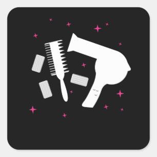 Friseursalon-Friseurlogo Haartrockner Brush Quadratischer Aufkleber