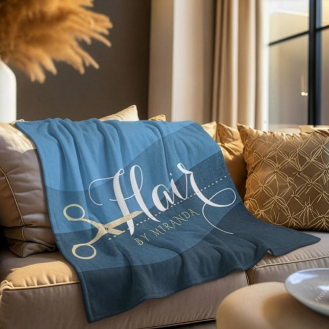 Friseursalon Friseursalon Moderne Blue & Gold Sche Fleecedecke (Von Creator hochgeladen)