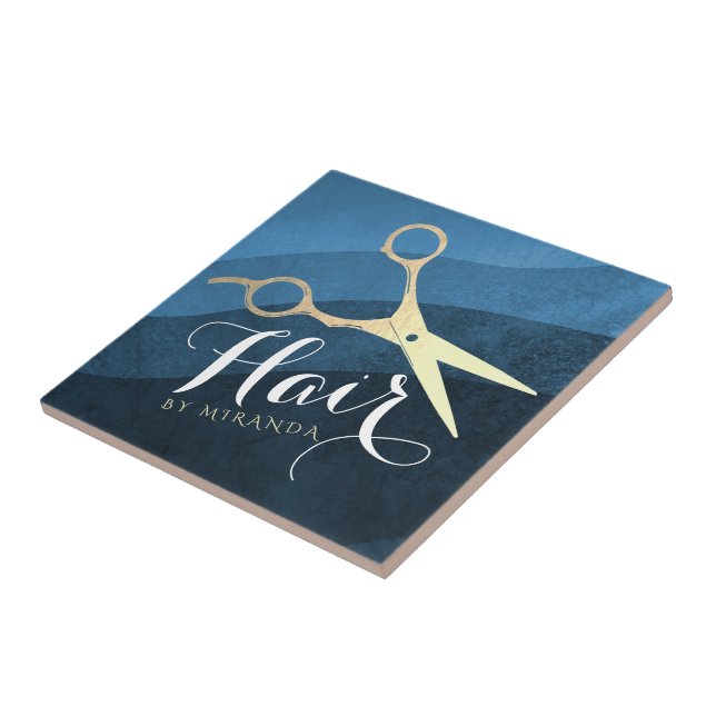 Friseursalon Friseursalon Moderne Blue & Gold Sche Fliese (Seite)