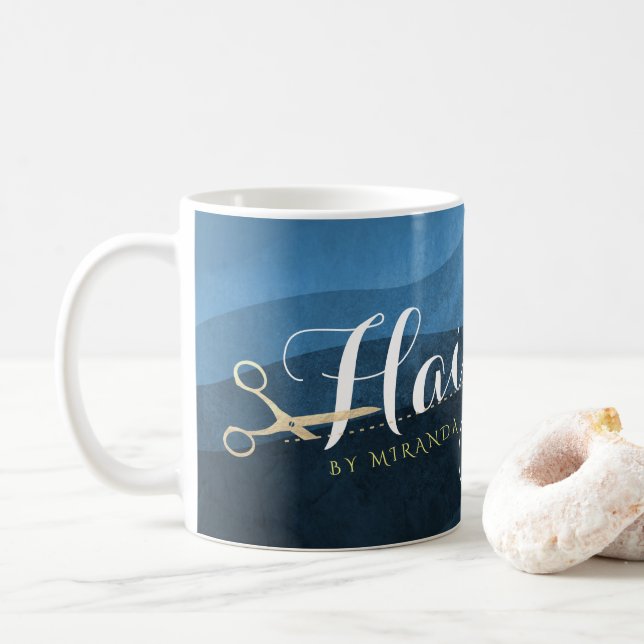 Friseursalon Friseursalon Moderne Blue & Gold Sche Kaffeetasse (Mit Donut)
