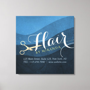 Friseursalon Friseursalon Moderne Blue & Gold Sche Leinwanddruck