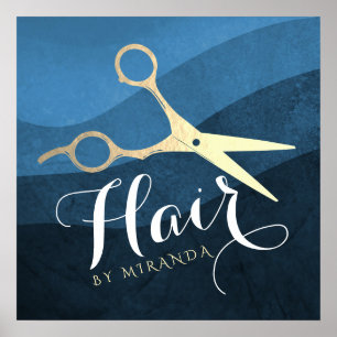 Friseursalon Friseursalon Moderne Blue & Gold Sche Poster