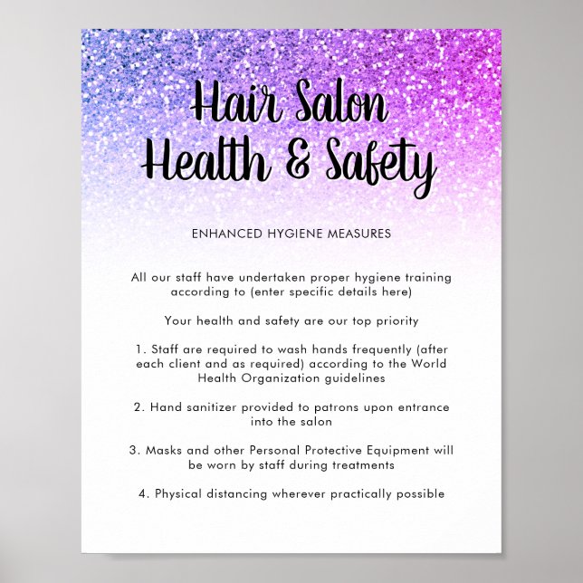 Friseursalon Gesundheitspflegeplakat Lila Glitzer Poster (Vorne)