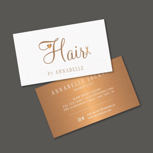 Friseursalon Glasur aus weißem Gold Metallhaarstyl Visitenkarte (Von Creator hochgeladen)