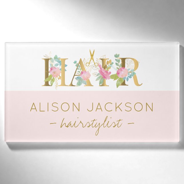 Friseursalon Gold Rosa Glattleder Namenschild (Vorderseite)