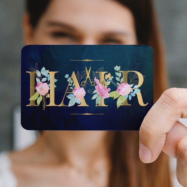 Friseursalon Gold Rosa Rosa Marineblau Luxusglasur Visitenkarte (You can choose ROUNDED CORNERS option)