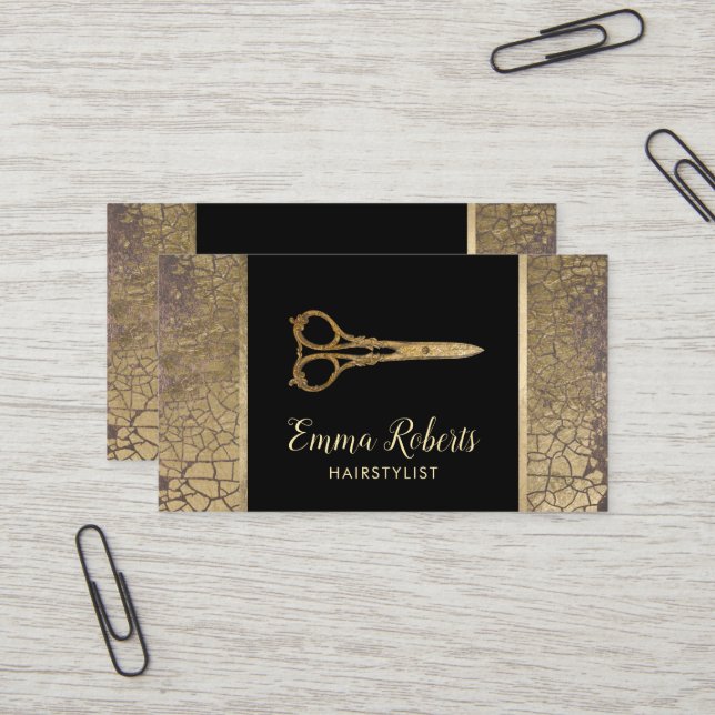 Friseursalon-Gold Scissor stilvolles Visitenkarte (Vorderseite/Rückseite Beispiel)