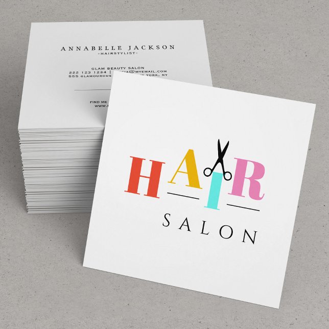 Friseursalon Großtypografie-Schere Quadratische Visitenkarte (Von Creator hochgeladen)