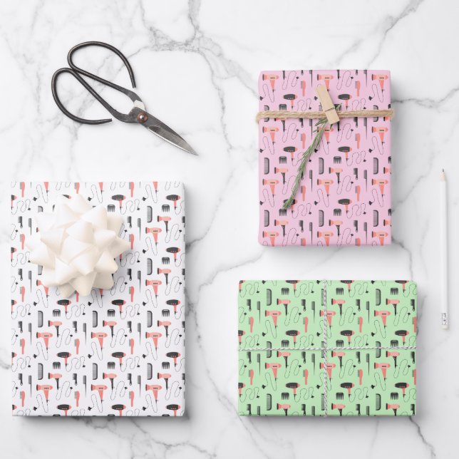 Friseursalon Haar Stylist Bluteauger Combs Rosa Geschenkpapier Set (Vorderseite)