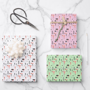 Friseursalon Hairstylist Haartrockner Kämme Pink  Geschenkpapier Set