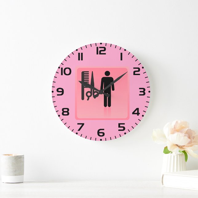 Friseursalon Icon Haarschnitt Kamm und Schere Große Wanduhr (Von Creator hochgeladen)