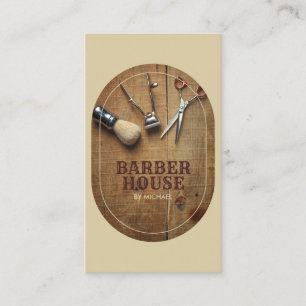 Friseursalon in Beige Rustic Wooden BarberShop Visitenkarte