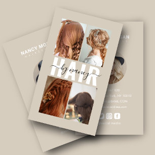 Friseursalon Kalligrafie Schrift Foto Collage Beig Visitenkarte