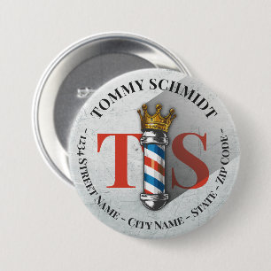 Friseursalon King Crown Barber Pole Button