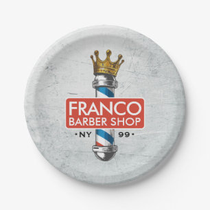Friseursalon King Crown Barber Pole Hair Salon Pappteller