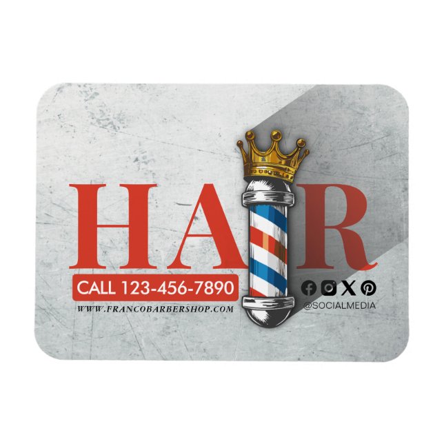 Friseursalon King Crown Barber Pole Magnet (Horizontal)
