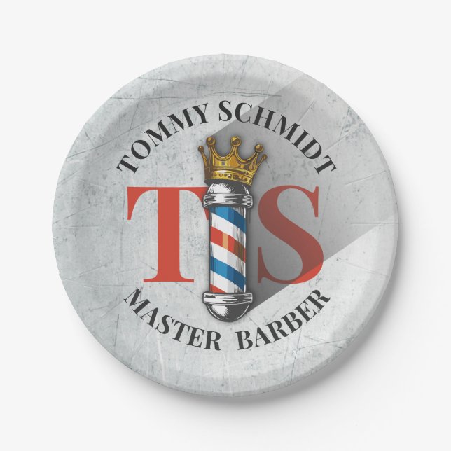 Friseursalon King Crown Barber Pole Pappteller (Vorderseite)