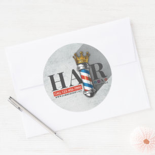 Friseursalon King Crown Barber Pole Runder Aufkleber