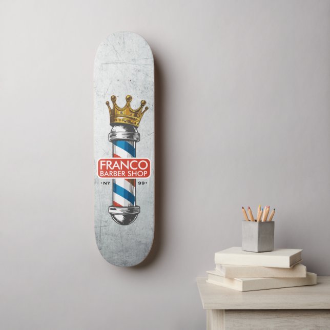 Friseursalon King Crown Barber Pole Skateboard (Wandkunst)