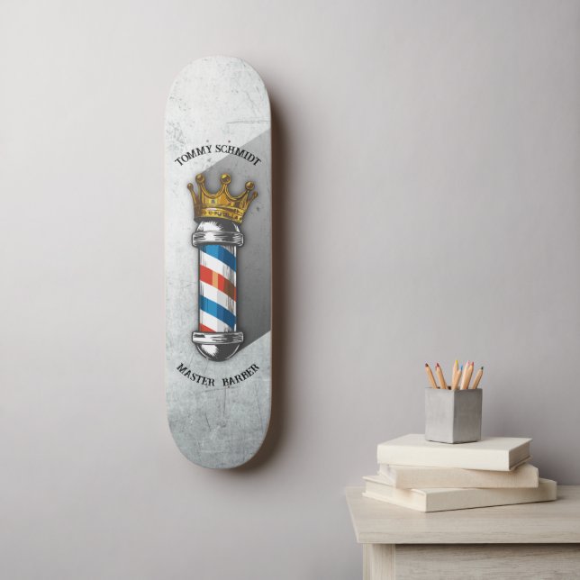 Friseursalon King Crown Barber Pole Skateboard (Wandkunst)