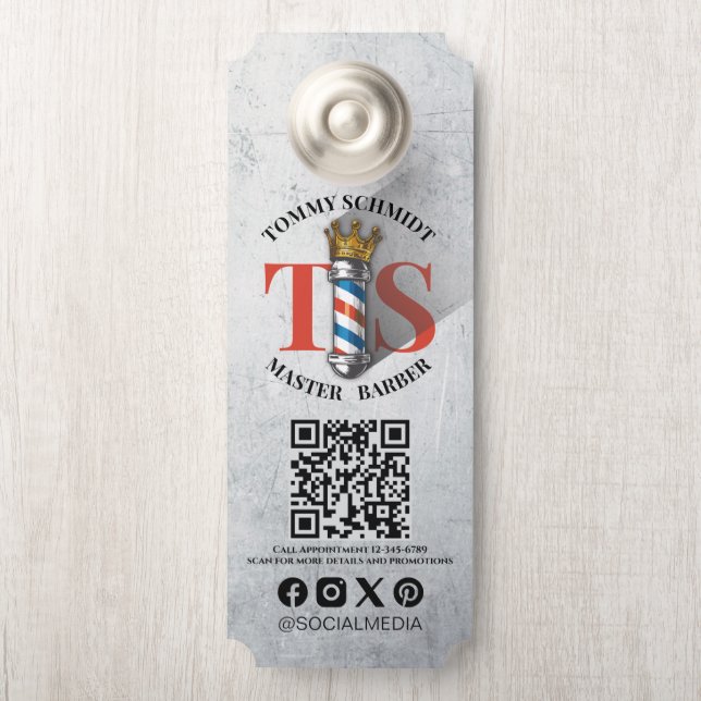 Friseursalon King Crown Barber Pole Türanhänger (Auf Knauf)