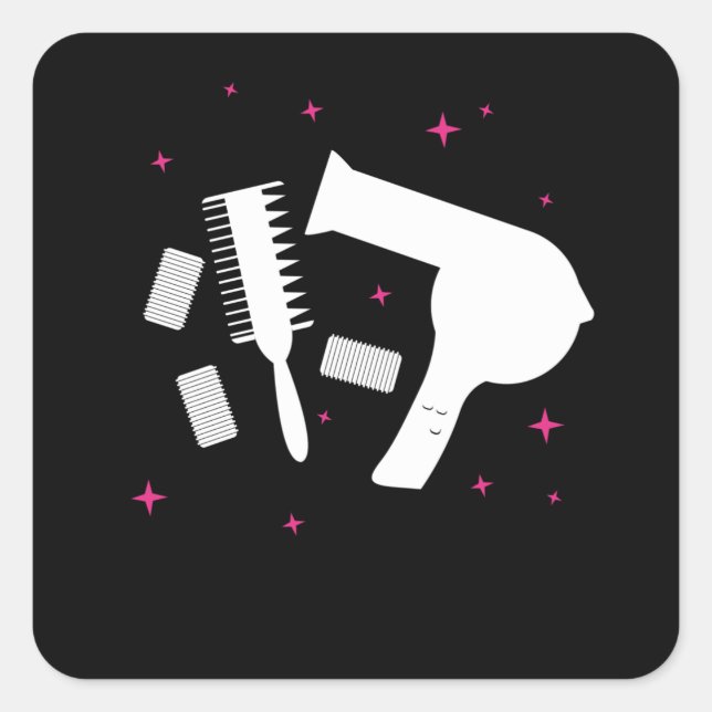 Friseursalon Logo Haartrockner Brush Quadratischer Aufkleber (Vorderseite)