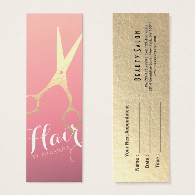 Friseursalon Makeup Salon Moderne rosa Goldschere (Vorne & Hinten)