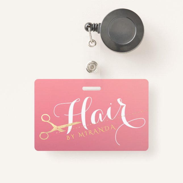 Friseursalon Makeup Salon Moderne rosa Goldschere Ausweis (Vorderseite mit Rechteck)
