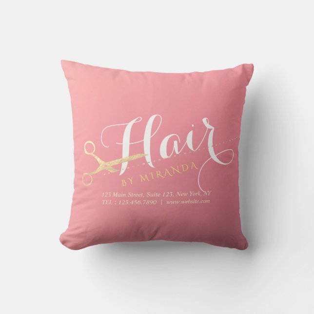 Friseursalon Makeup Salon Moderne rosa Goldschere Kissen (Vorderseite)