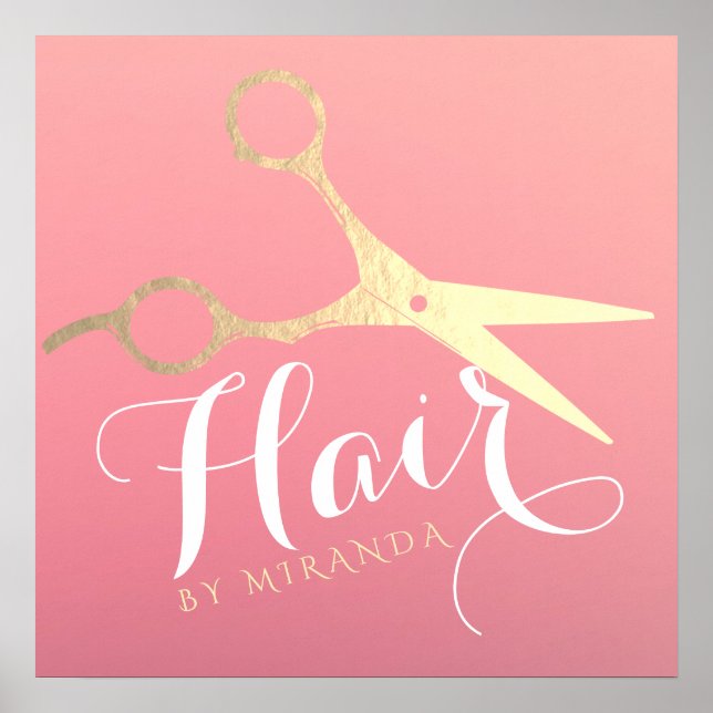 Friseursalon Makeup Salon Moderne rosa Goldschere Poster (Vorne)